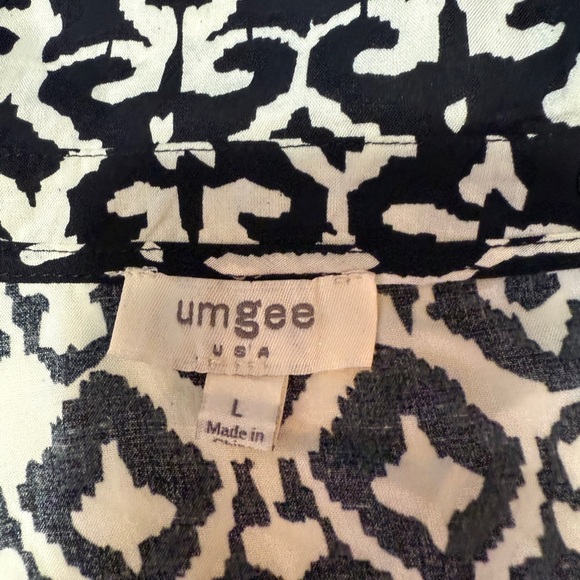 Umgee USA Womens Black White Boho Blouse Size Large Rayon Peasant Tunic Top - Picture 6 of 8